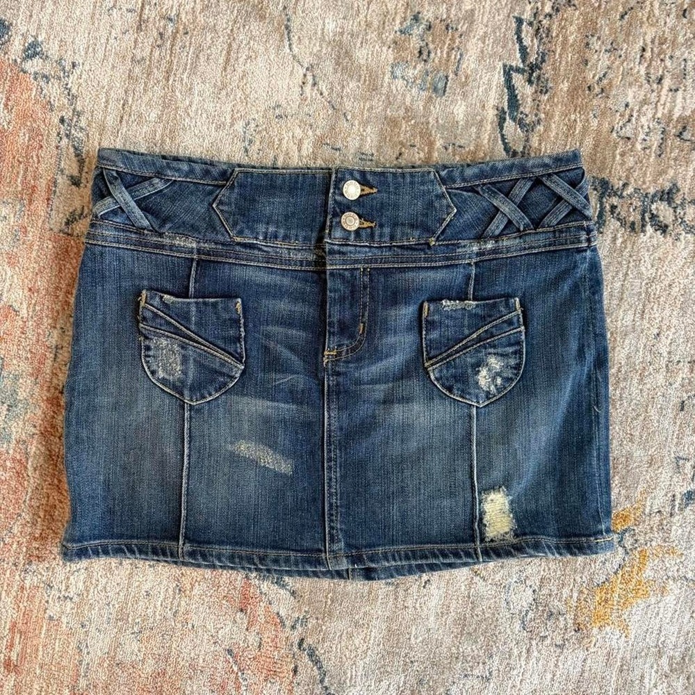 Bebe denim mini skirt  Size 30 waist y2k lowrise grunge summer